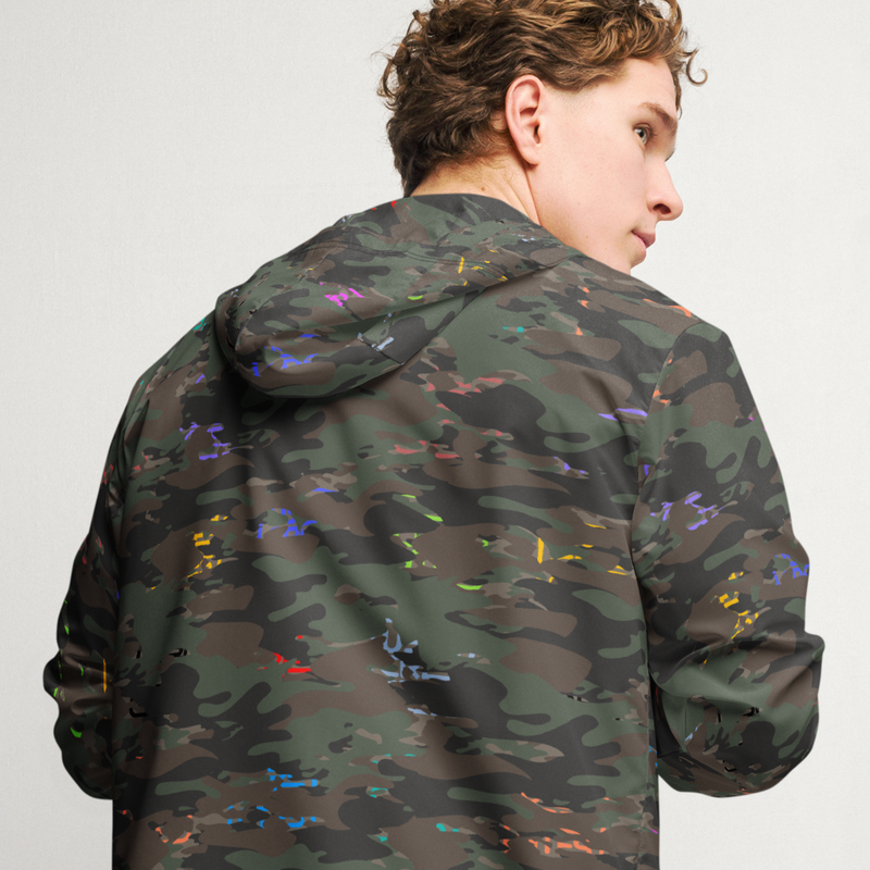 USA CREATES Camo Bit Color Breaker Windbreaker, back view with camo pattern and subtle color accents