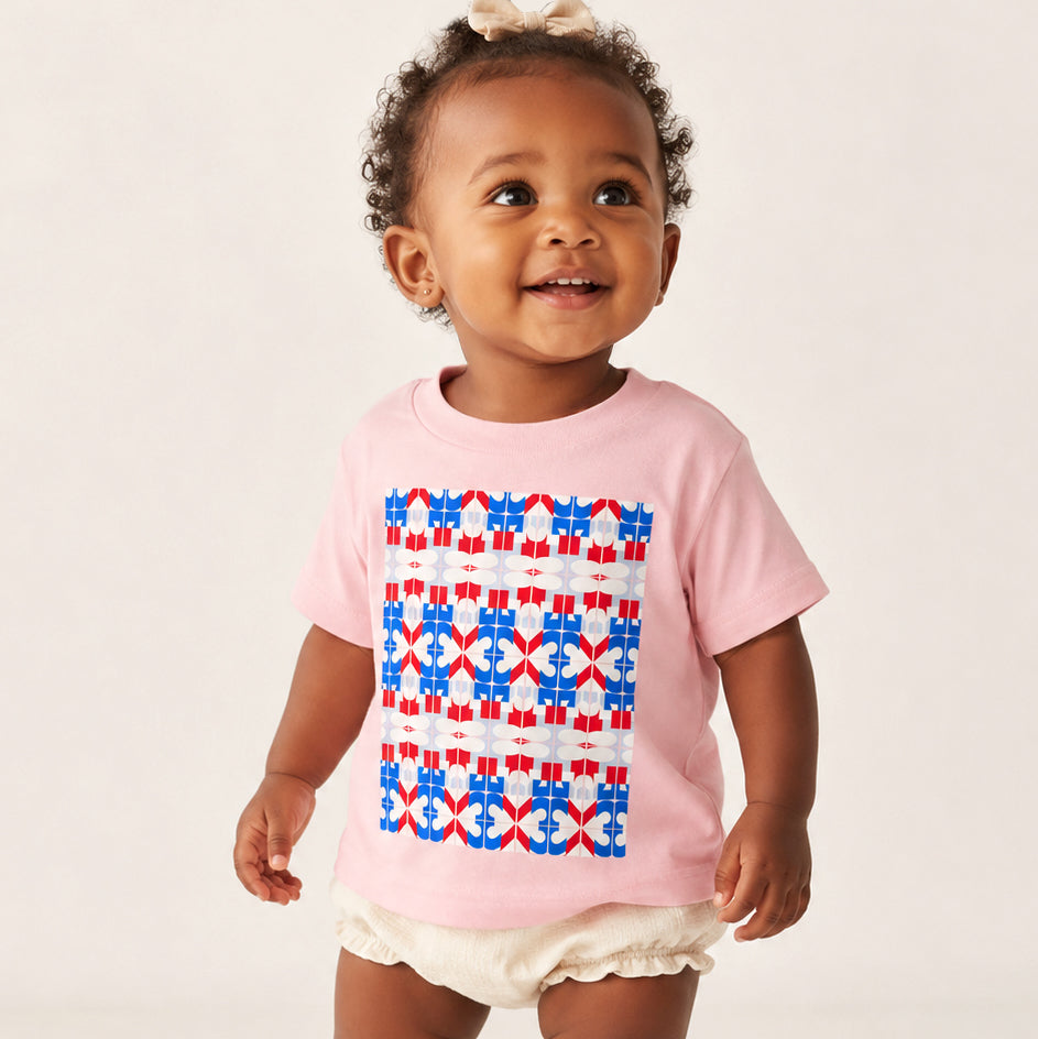 USA CREATES 250 Icon Baby Tee, pink version shown in infant editorial portrait