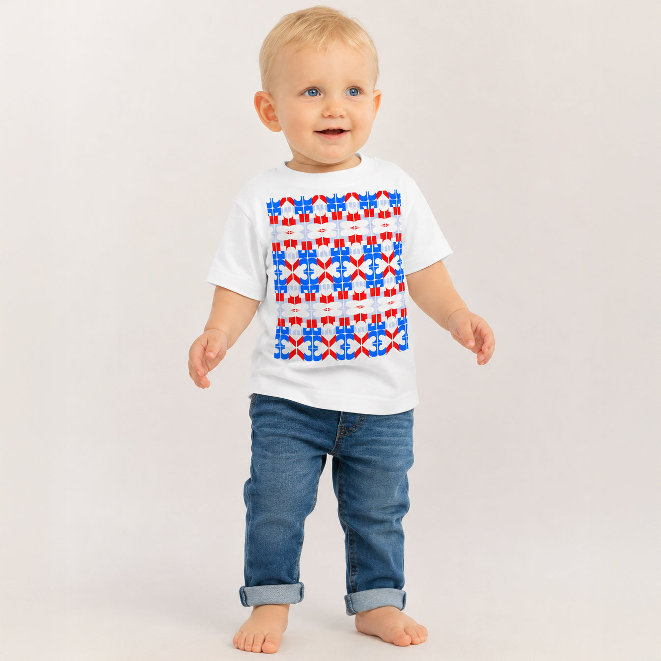 USA CREATES 250 Icon Baby Tee, white version shown in infant editorial portrait