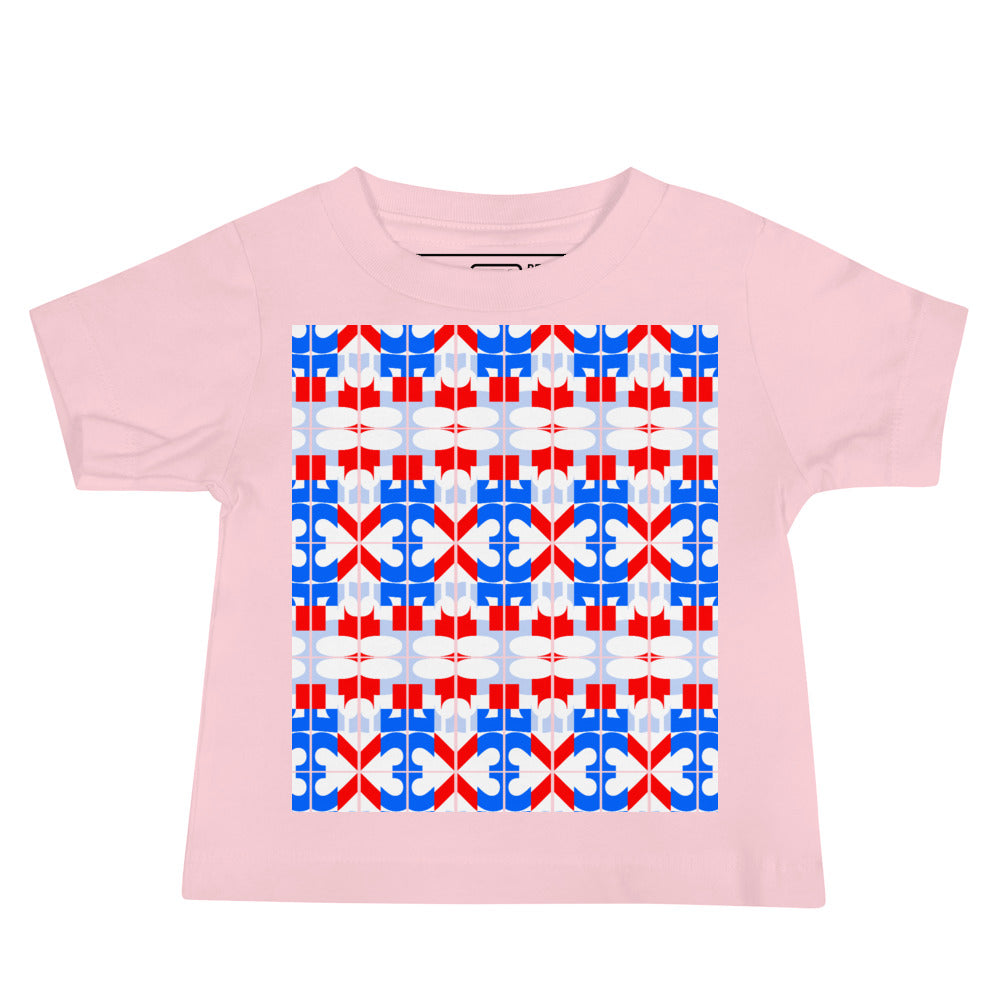 USA CREATES 250 Icon Baby Tee, pink front view with red, white, and blue 250 artwork