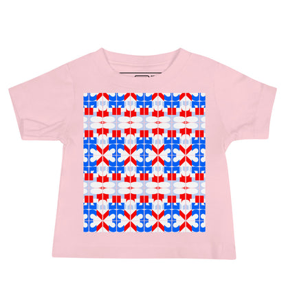 USA CREATES 250 Icon Baby Tee, pink front view with red, white, and blue 250 artwork