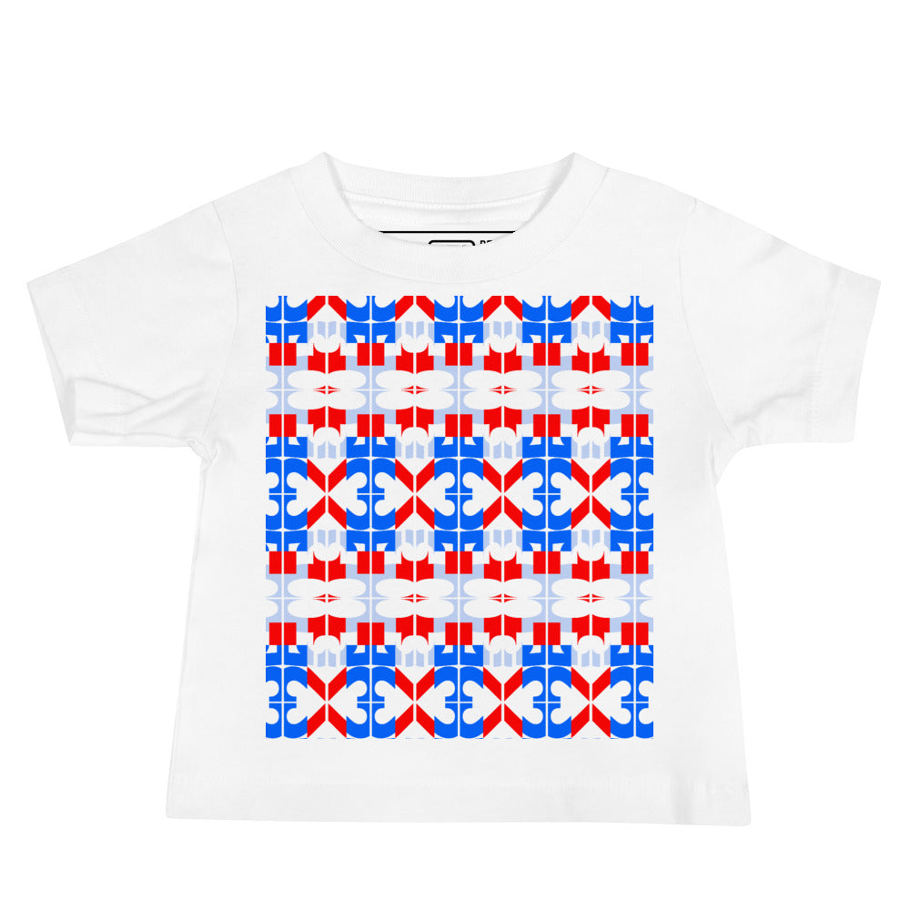USA CREATES 250 Icon Baby Tee, white front view with red, white, and blue 250 artwork