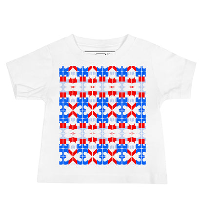 USA CREATES 250 Icon Baby Tee, white front view with red, white, and blue 250 artwork