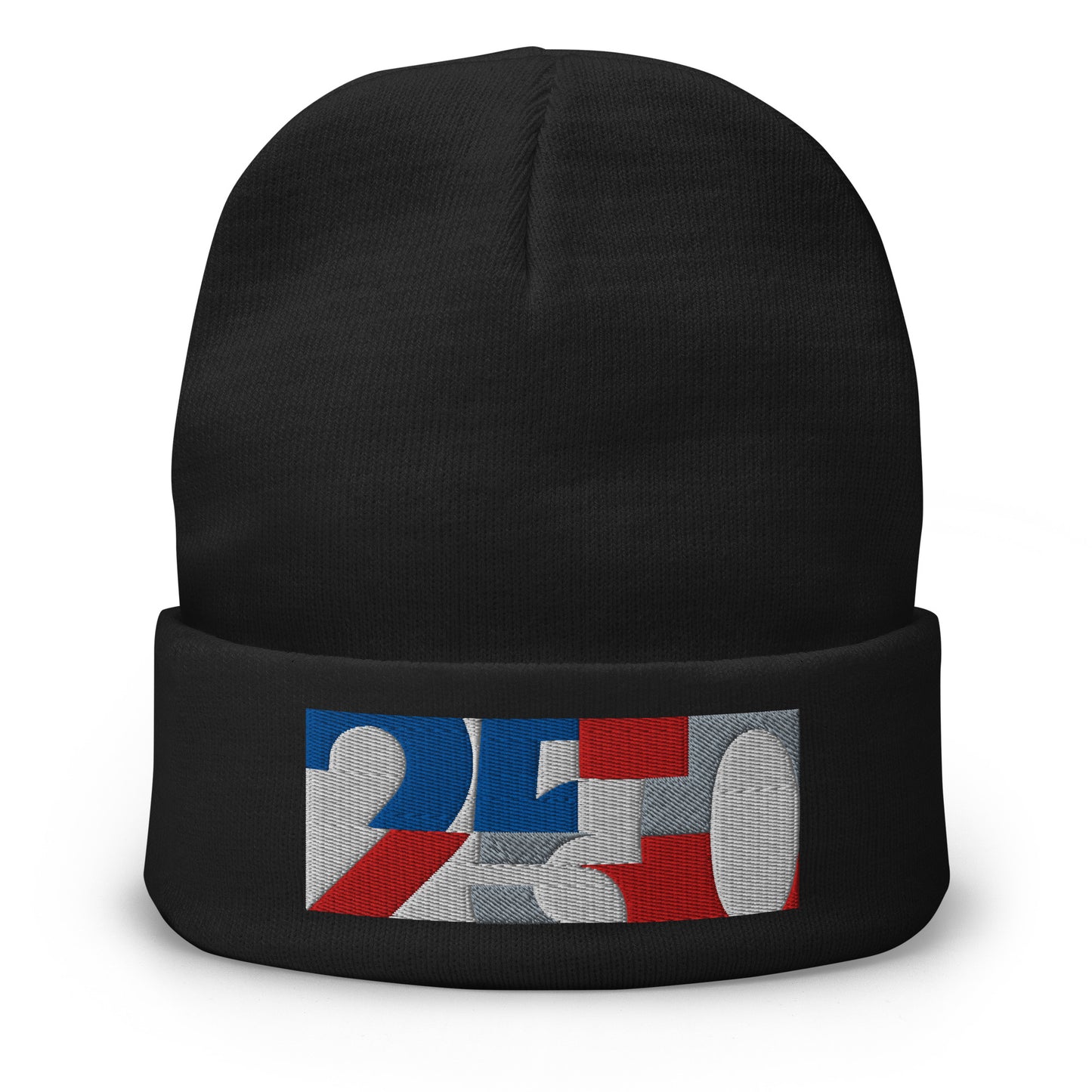 USA CREATES 250 Icon Beanie, black front view with embroidered 250 icon