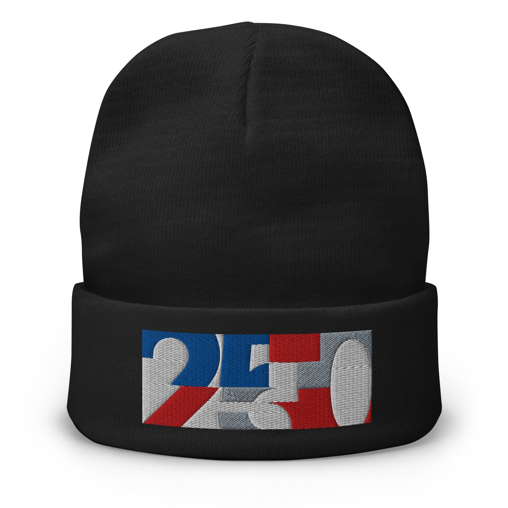 USA CREATES 250 Icon Beanie, black front view with embroidered 250 icon