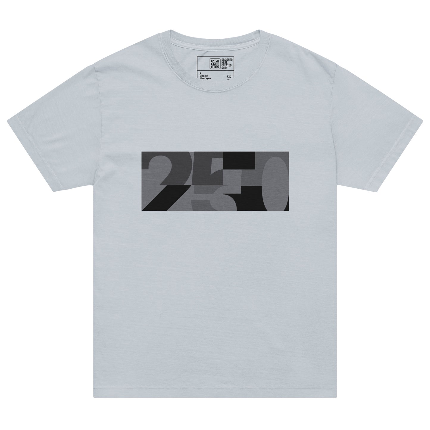 USA CREATES 250 Icon Block Tee Neutral, cement front view with tonal 250 block artwork