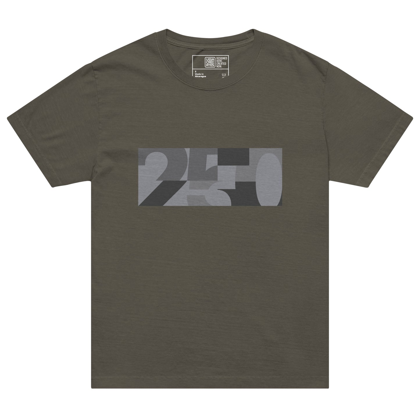 USA CREATES 250 Icon Block Tee Neutral, flint front view with tonal 250 block artwork