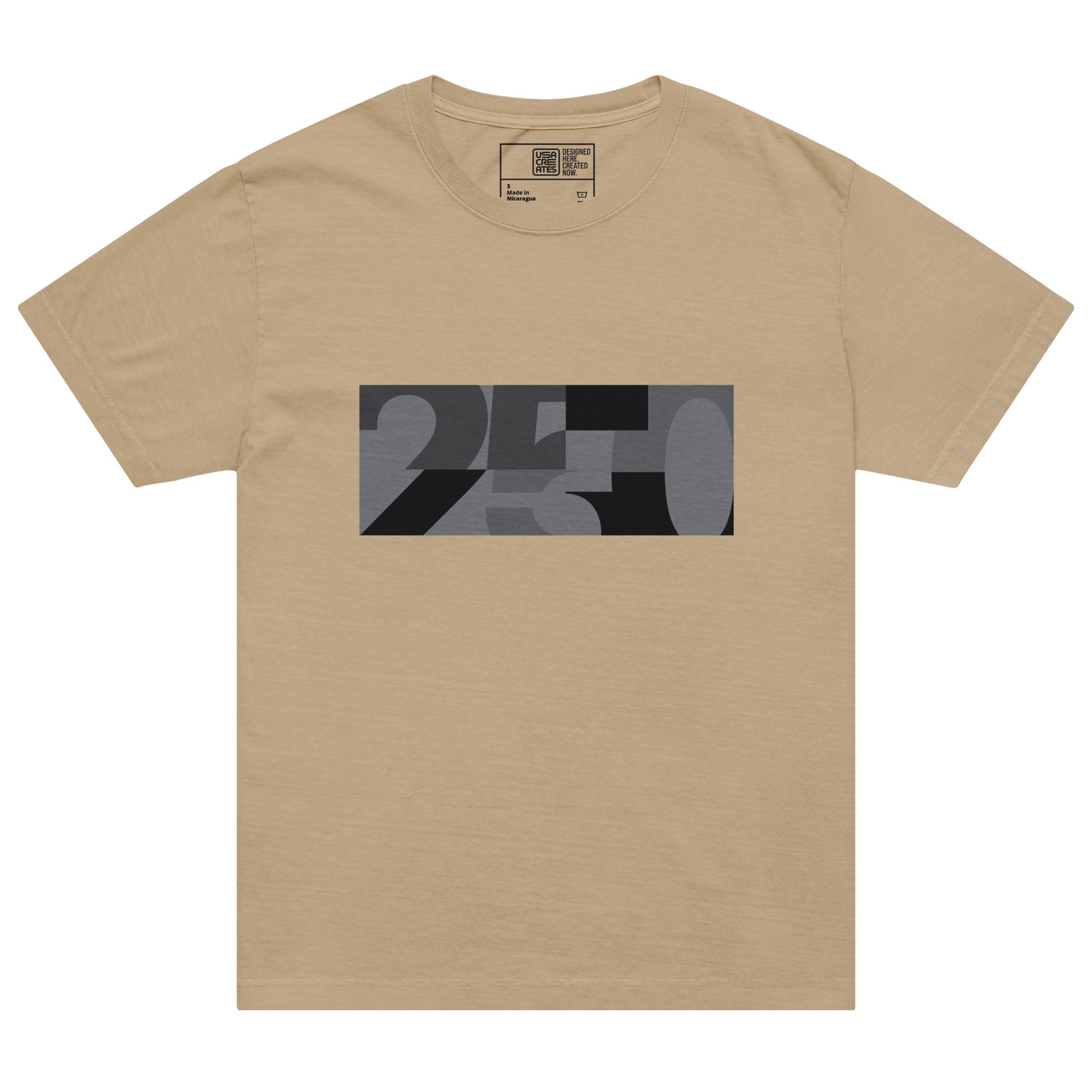 USA CREATES 250 Icon Block Tee Neutral, sand front view with tonal 250 block artwork