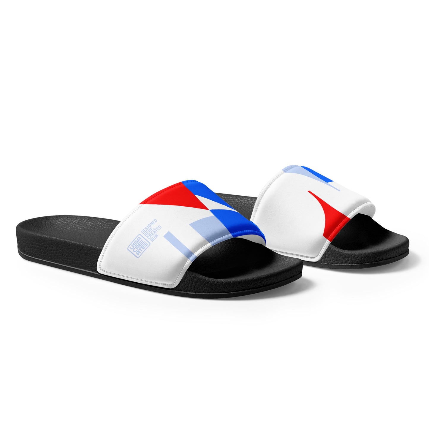 USA CREATES 250 Icon Men's Slides RWB, black sole right front view