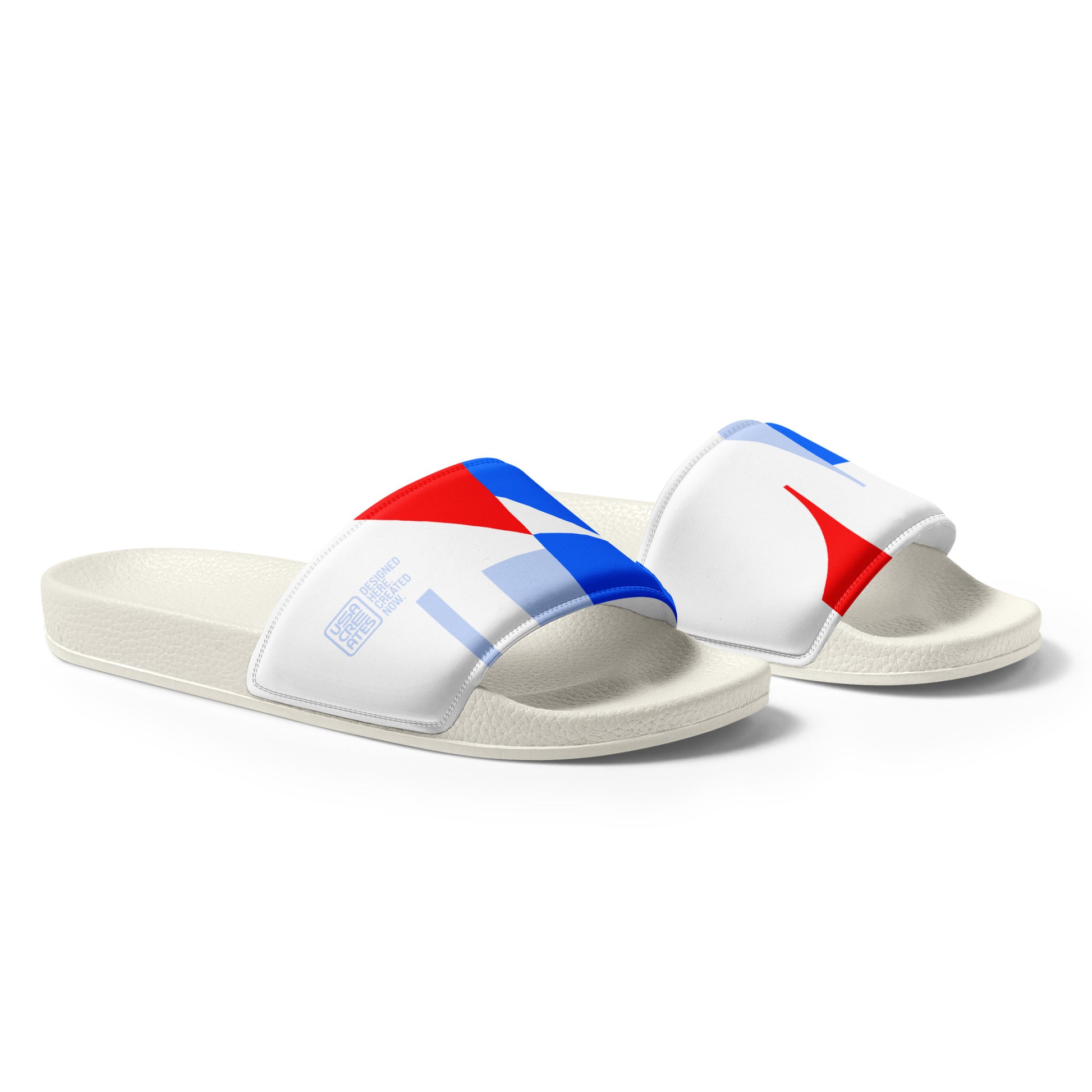 USA CREATES 250 Icon Men's Slides RWB, white sole right front view
