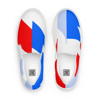 USA CREATES 250 Icon Men's Slip-On RWB, white sole front view with red, white, and blue 250 artwork
