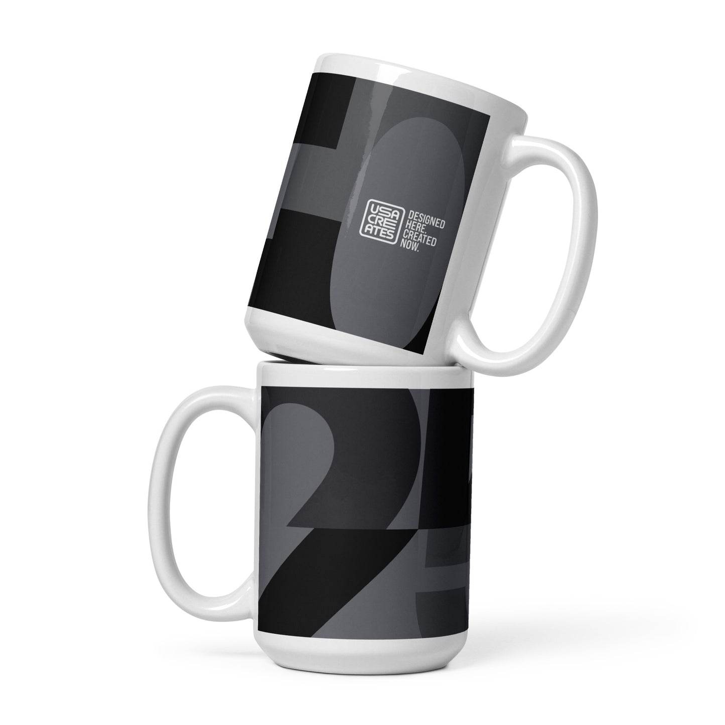 USA CREATES 250 Icon Mug Neutral, 15 oz front view with tonal 250 design