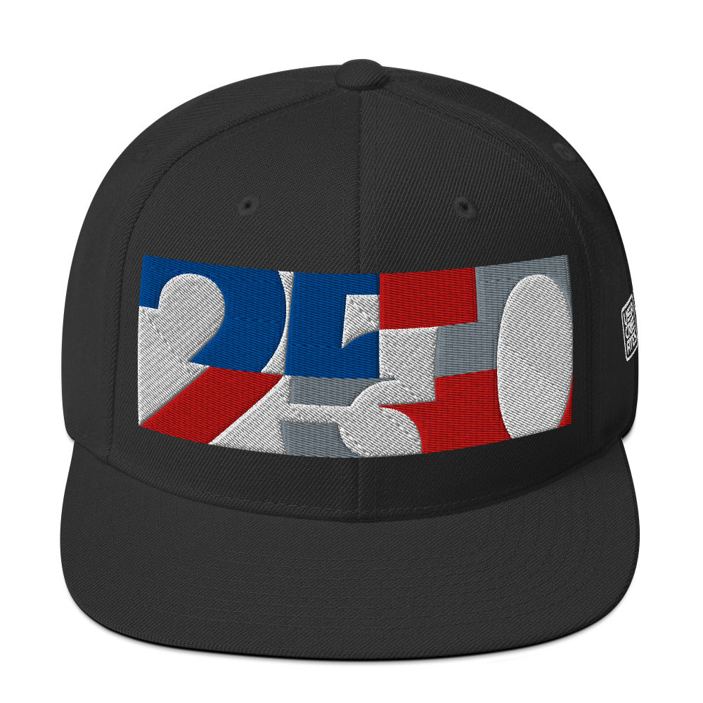 USA CREATES 250 Icon Snapback, black front view with embroidered 250 icon