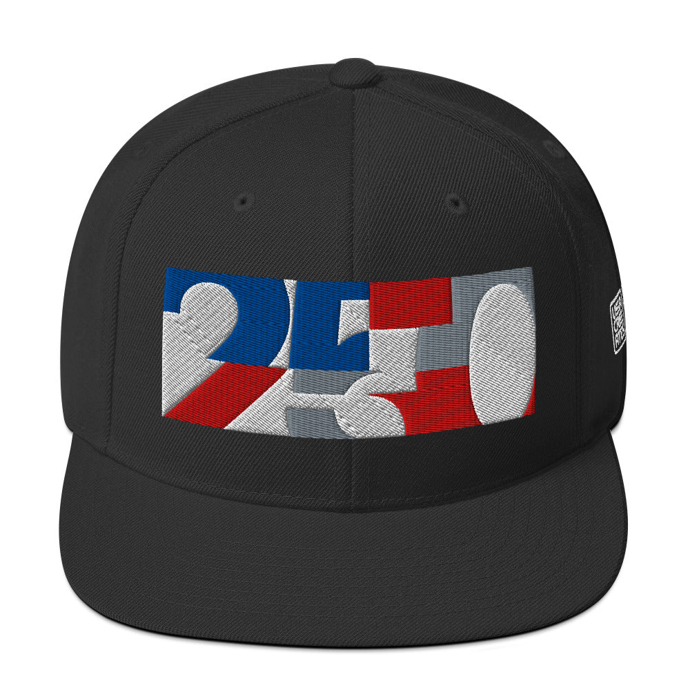 USA CREATES 250 Icon Snapback, black front view with embroidered 250 icon