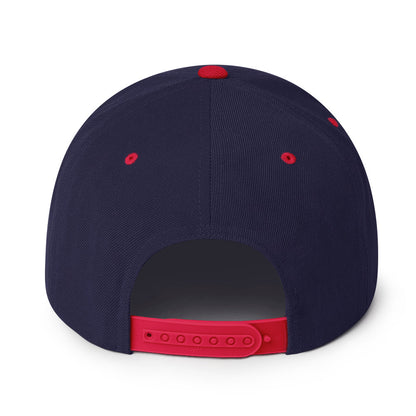 USA CREATES 250 Icon Snapback, navy and red back view with adjustable snap closure