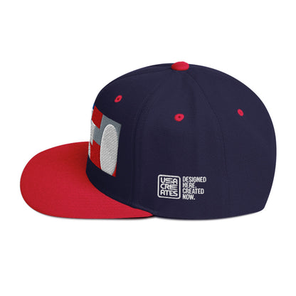 USA CREATES 250 Icon Snapback, navy and red left side view