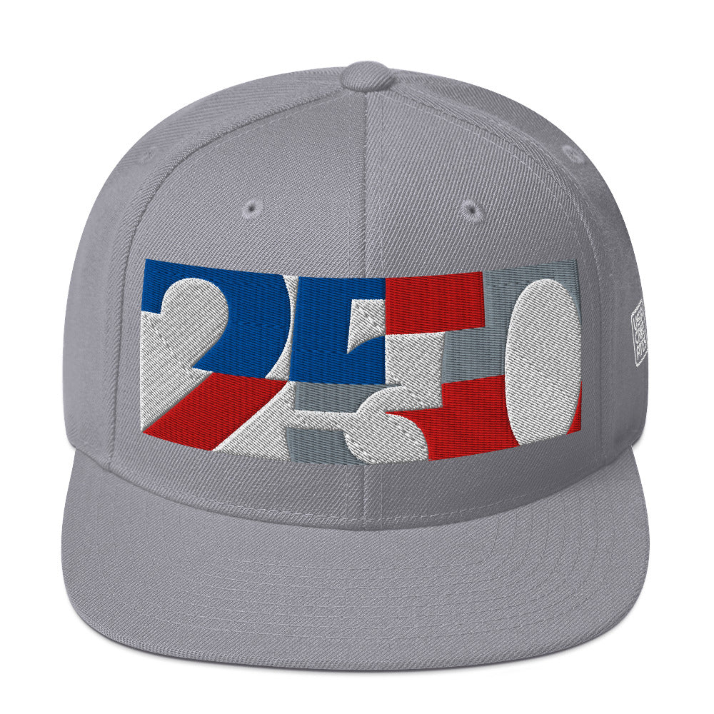 USA CREATES 250 Icon Snapback, silver front view with embroidered 250 icon