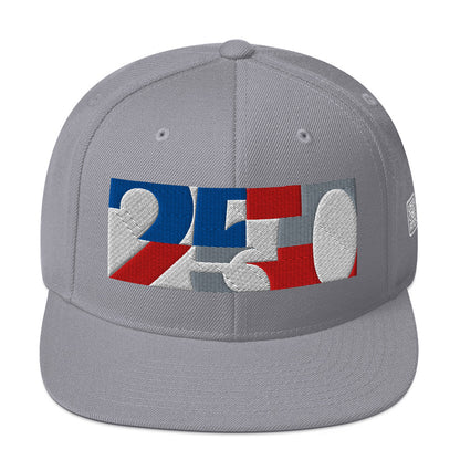 USA CREATES 250 Icon Snapback, silver front view with embroidered 250 icon