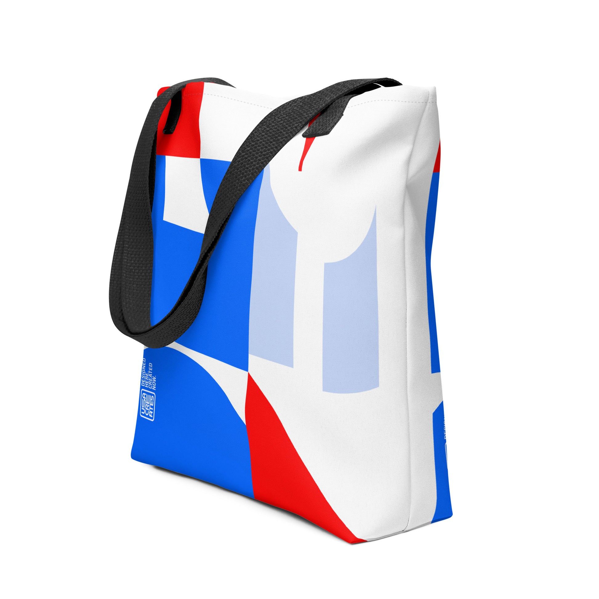 USA CREATES 250 Icon Tote, black front view with red, white, and blue 250 artwork