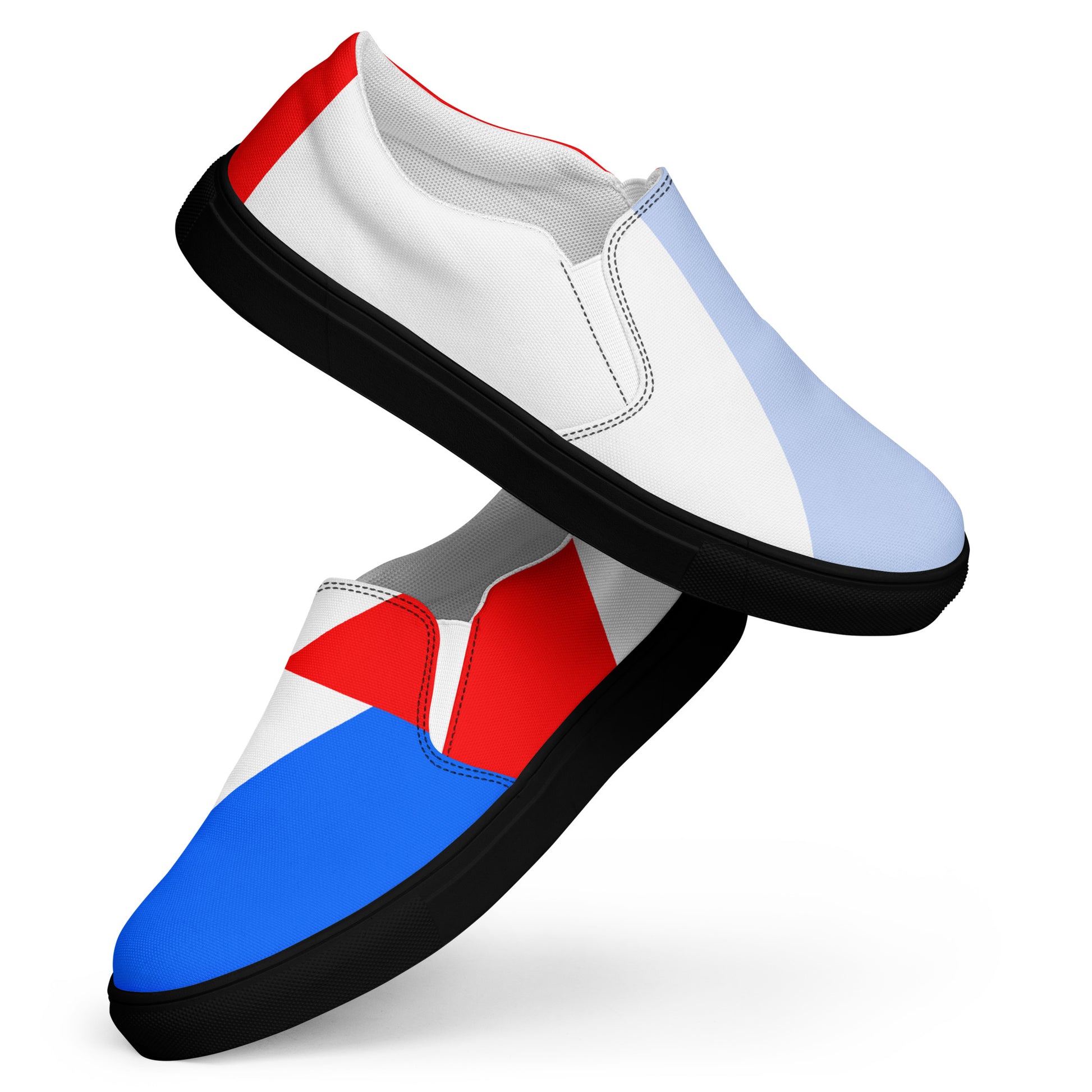 USA CREATES 250 Icon Women's Slip-On RWB, black sole side view with red, white, and blue 250 canvas design