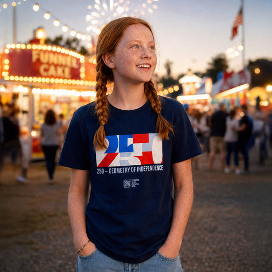 USA CREATES 250 Icon Youth Tee RWB, shown in youth editorial portrait