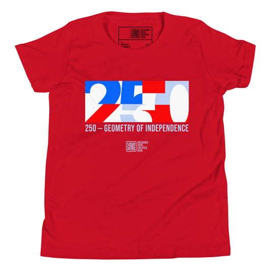 USA CREATES 250 Icon Youth Tee RWB, red front view with red, white, and blue 250 artwork