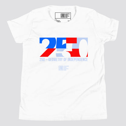 USA CREATES 250 Icon Youth Tee RWB, white front view with red, white, and blue 250 artwork