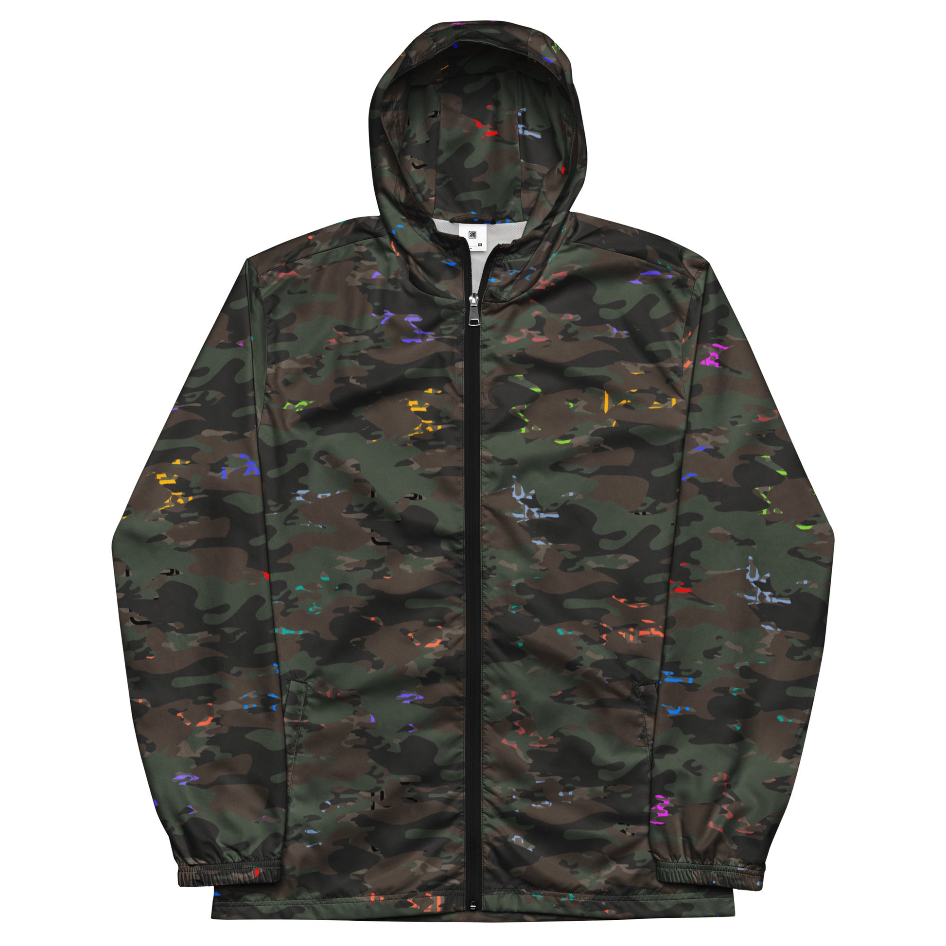 USA CREATES Camo Bit Color Breaker Windbreaker, front view with camo pattern and subtle color accents