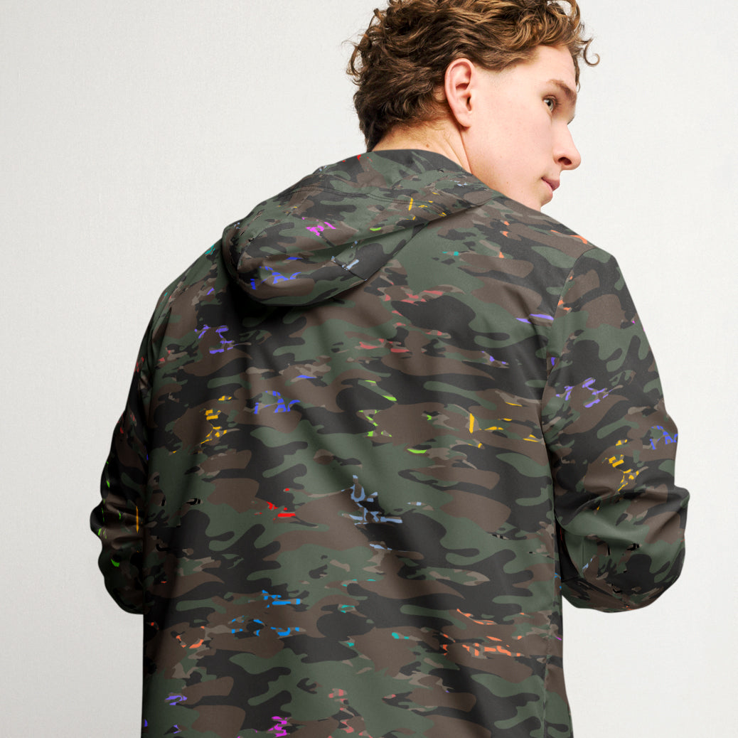 USA CREATES Camo Bit Color Breaker Windbreaker, back view with camo pattern and subtle color accents