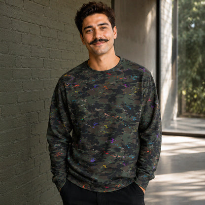 USA CREATES Camo Bit Color Sweatshirt, shown in second editorial portrait