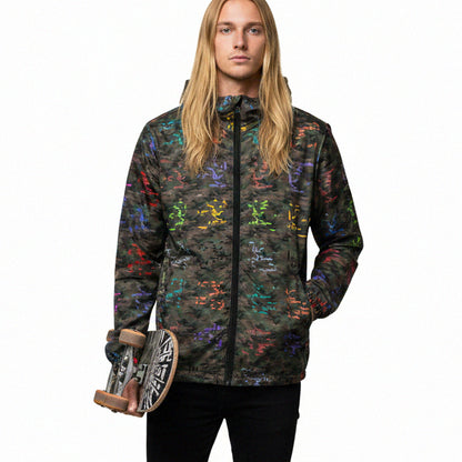 USA CREATES Camo Color Breaker Windbreaker, shown in street editorial styling with color camo design