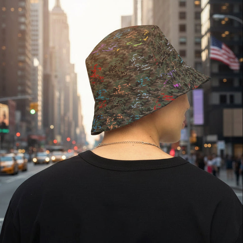 USA CREATES Camo Reversible Bucket Hat, back view showing reversible Camo Color and Camo Bit Color design
