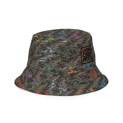 USA CREATES Camo Reversible Bucket Hat, side front view with Camo Bit Color pattern side