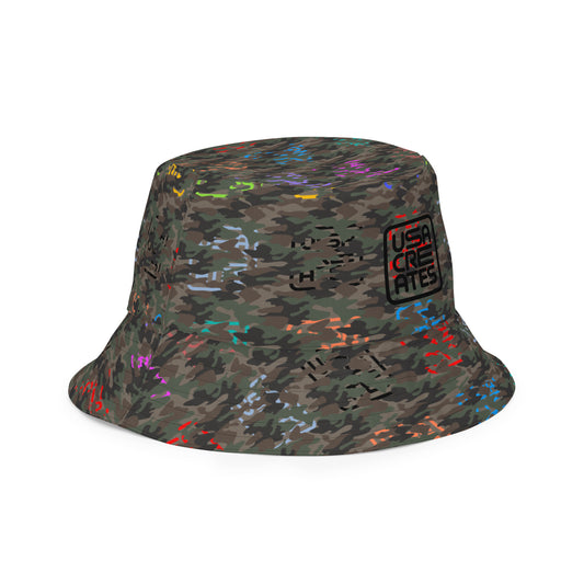USA CREATES Camo Reversible Bucket Hat, side front view with Camo Bit Color pattern side