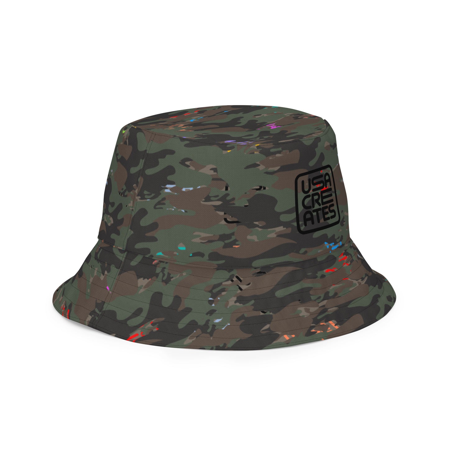USA CREATES Camo Reversible Bucket Hat, reverse side front view with Camo Color pattern side