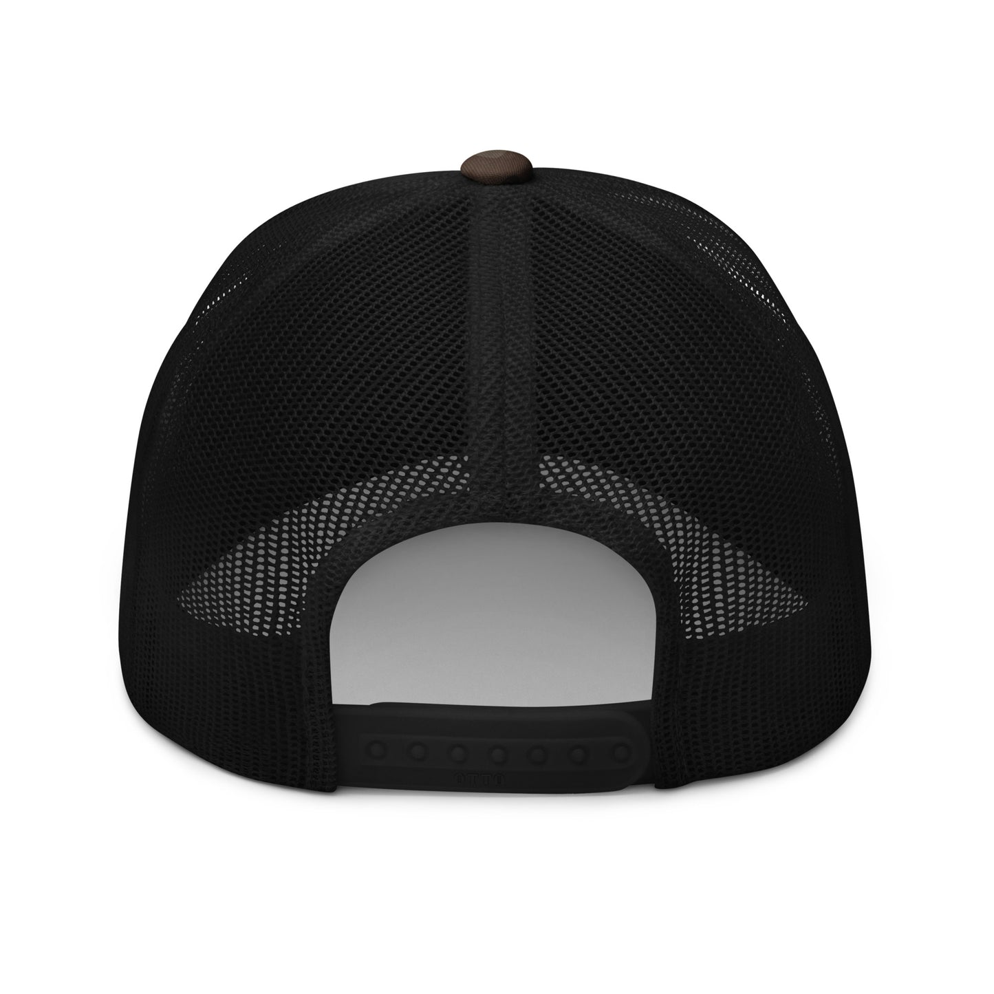 USA CREATES Camo Trucker Hat Black Stitch, back view with snap closure