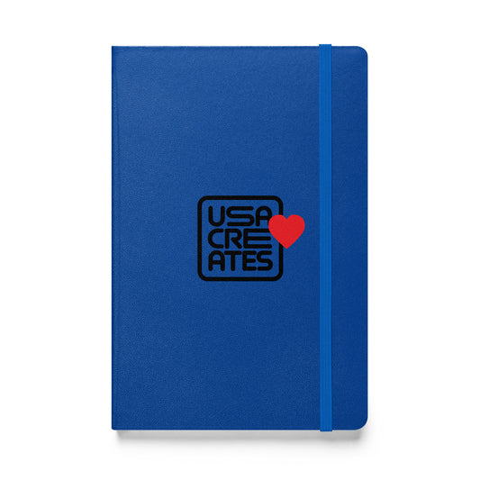 USA CREATES Love Notebook, blue front view with USA CREATES heart mark