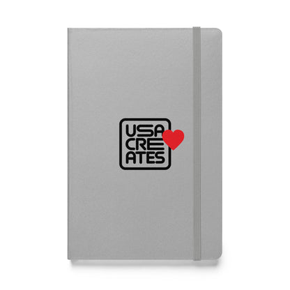 USA CREATES Love Notebook, silver front view with USA CREATES heart mark