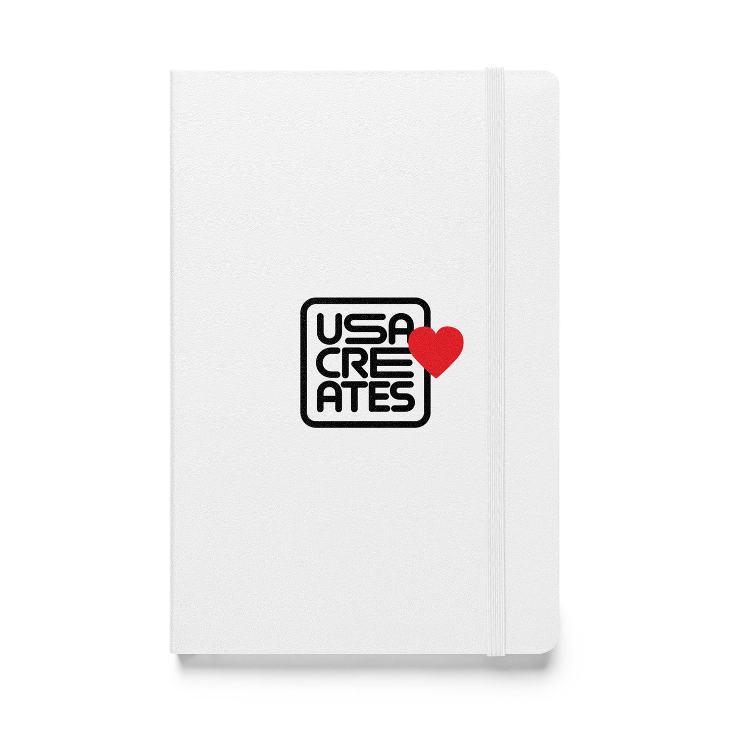 USA CREATES Love Notebook, white front view with USA CREATES heart mark