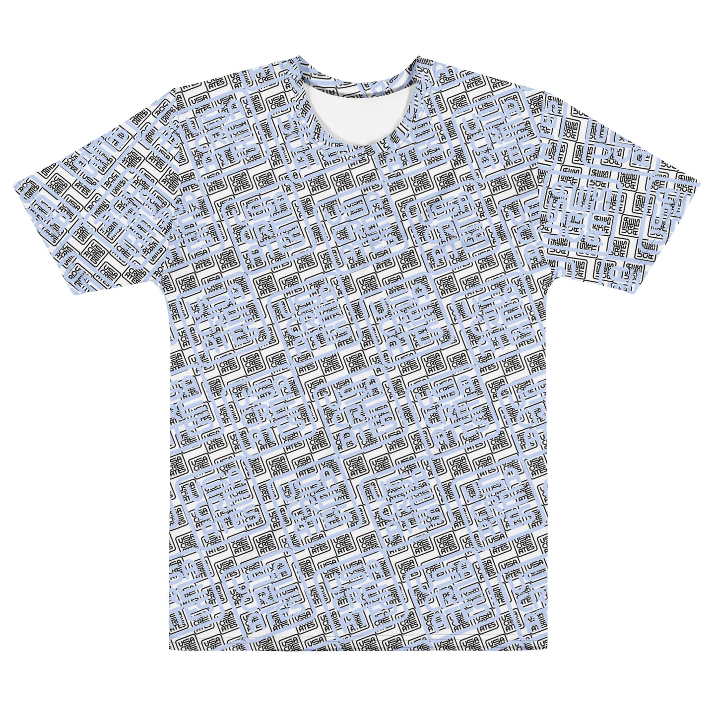 USA CREATES Signature Crew Tee Men's, white front view with USA CREATES logo optical pattern