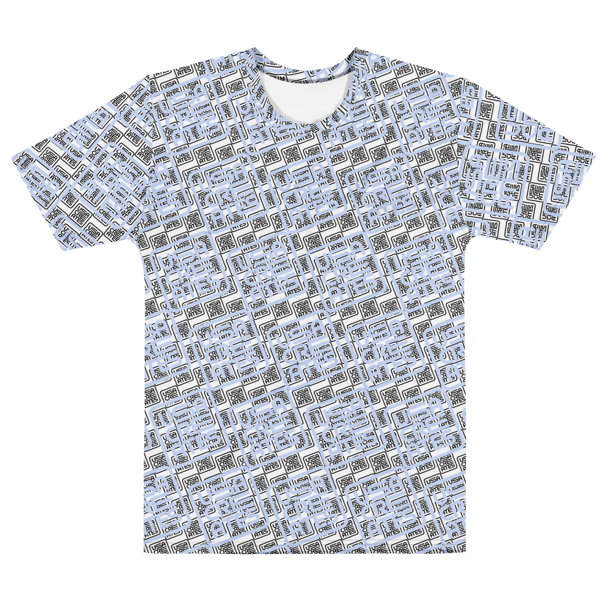 USA CREATES Signature Crew Tee Men's, white front view with USA CREATES logo optical pattern