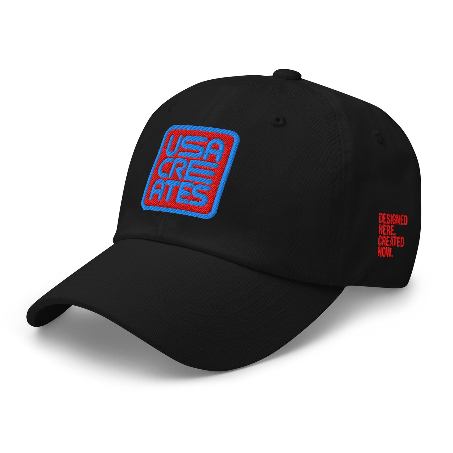 USA CREATES Signature Red Base Cap, black left side view