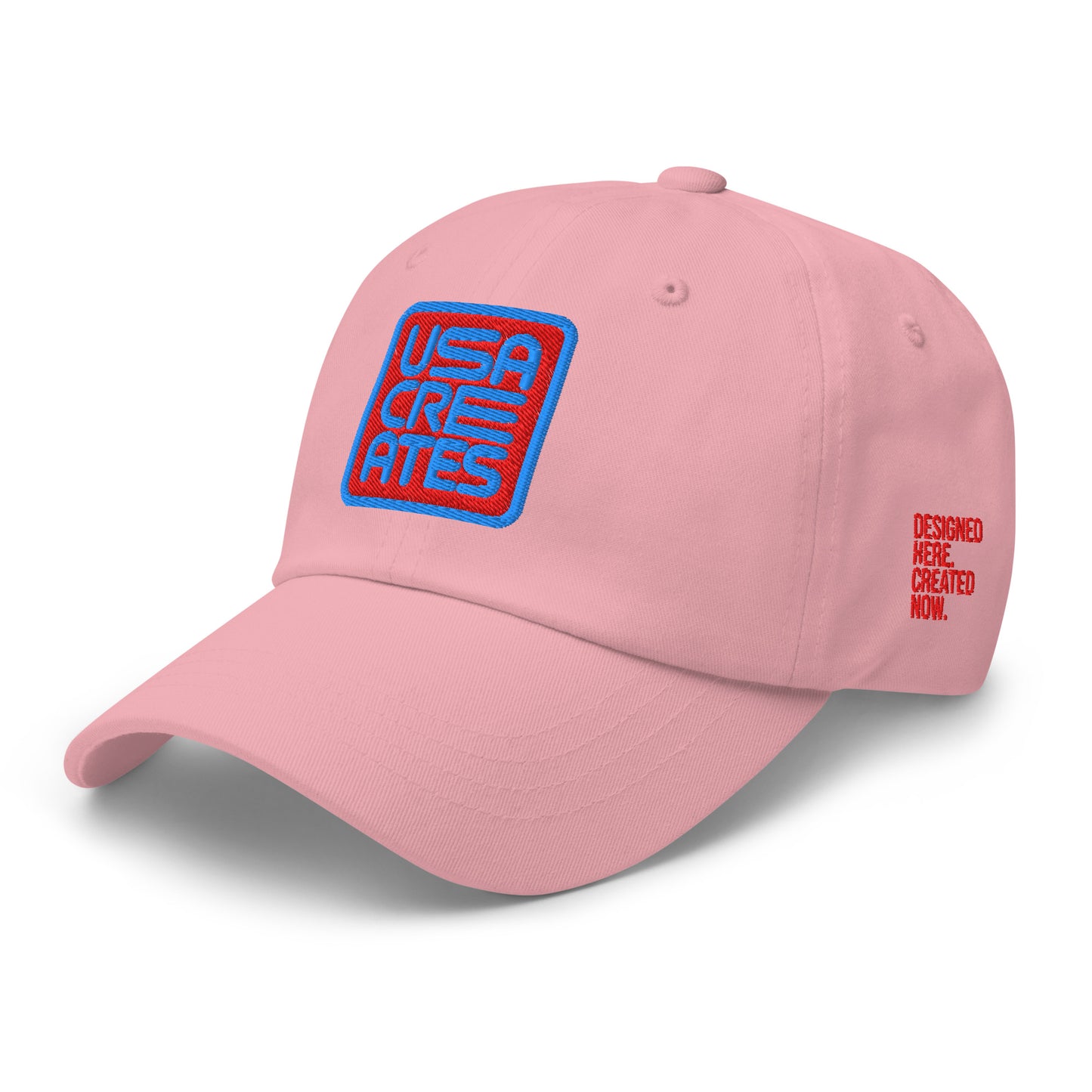 USA CREATES Signature Red Base Cap, pink left side view