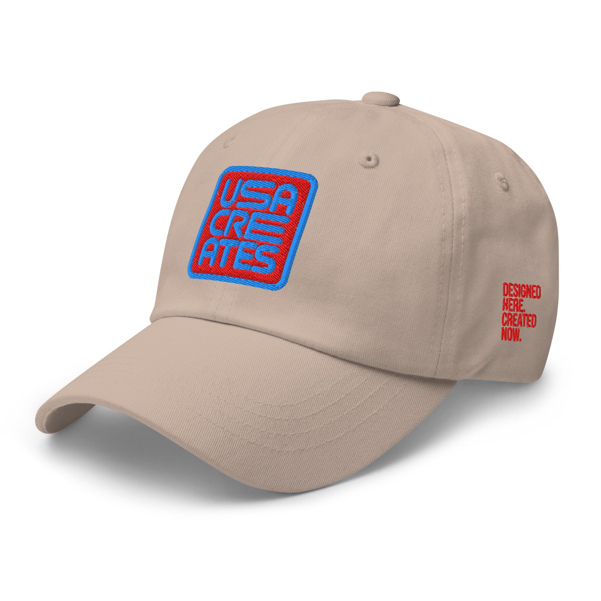 USA CREATES Signature Red Base Cap, stone left side view