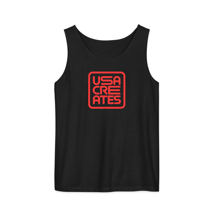 USA CREATES Signature Tank Red, black front view with red USA CREATES mark