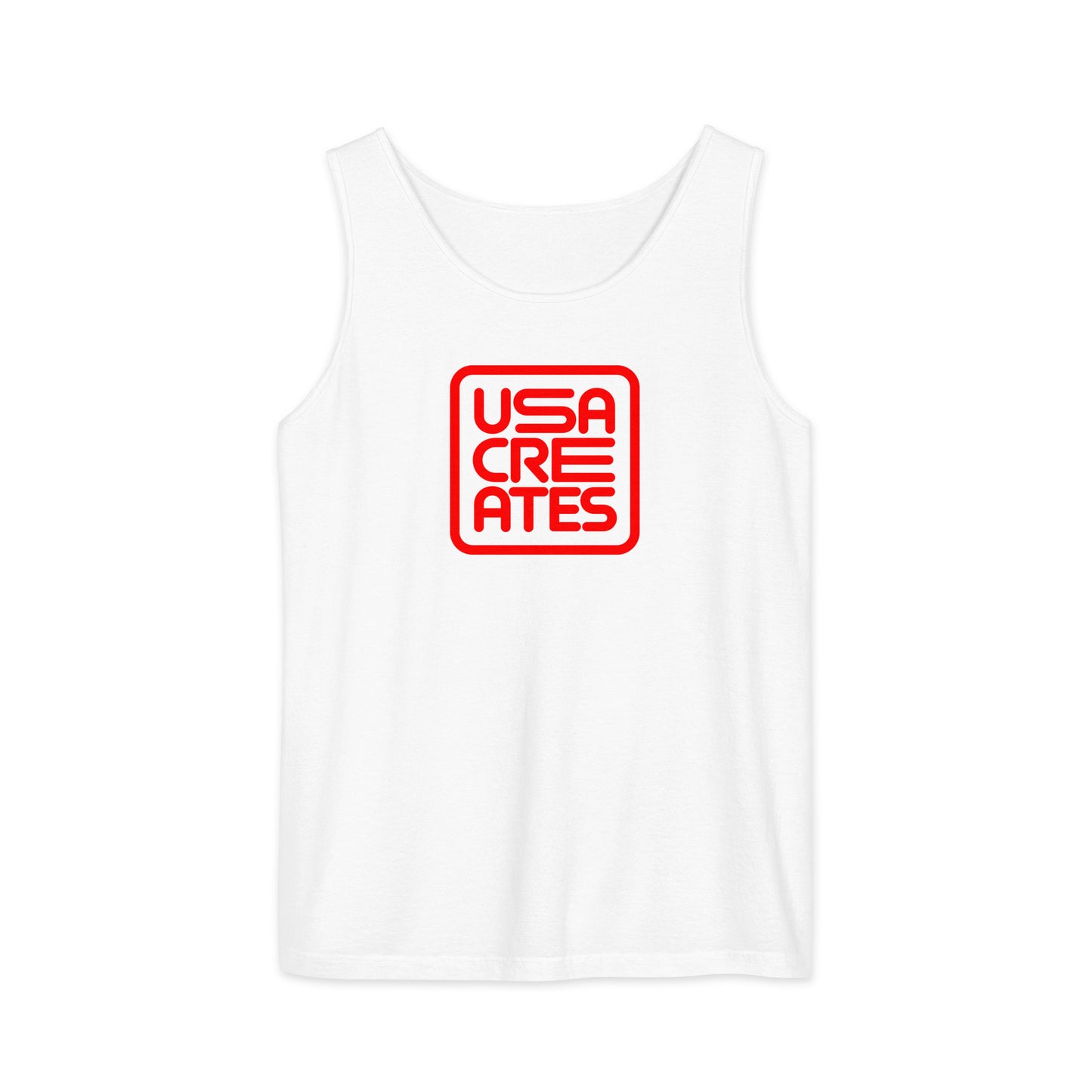 USA CREATES Signature Tank Red, white front view with red USA CREATES mark