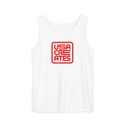 USA CREATES Signature Tank Red, white front view with red USA CREATES mark