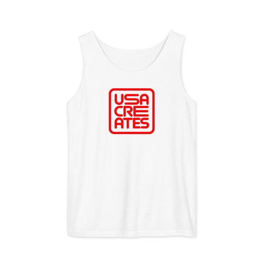 USA CREATES Signature Tank Red, white front view with red USA CREATES mark