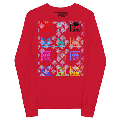 USA CREATES Signature Youth Long Sleeve, red front view with USA CREATES mark