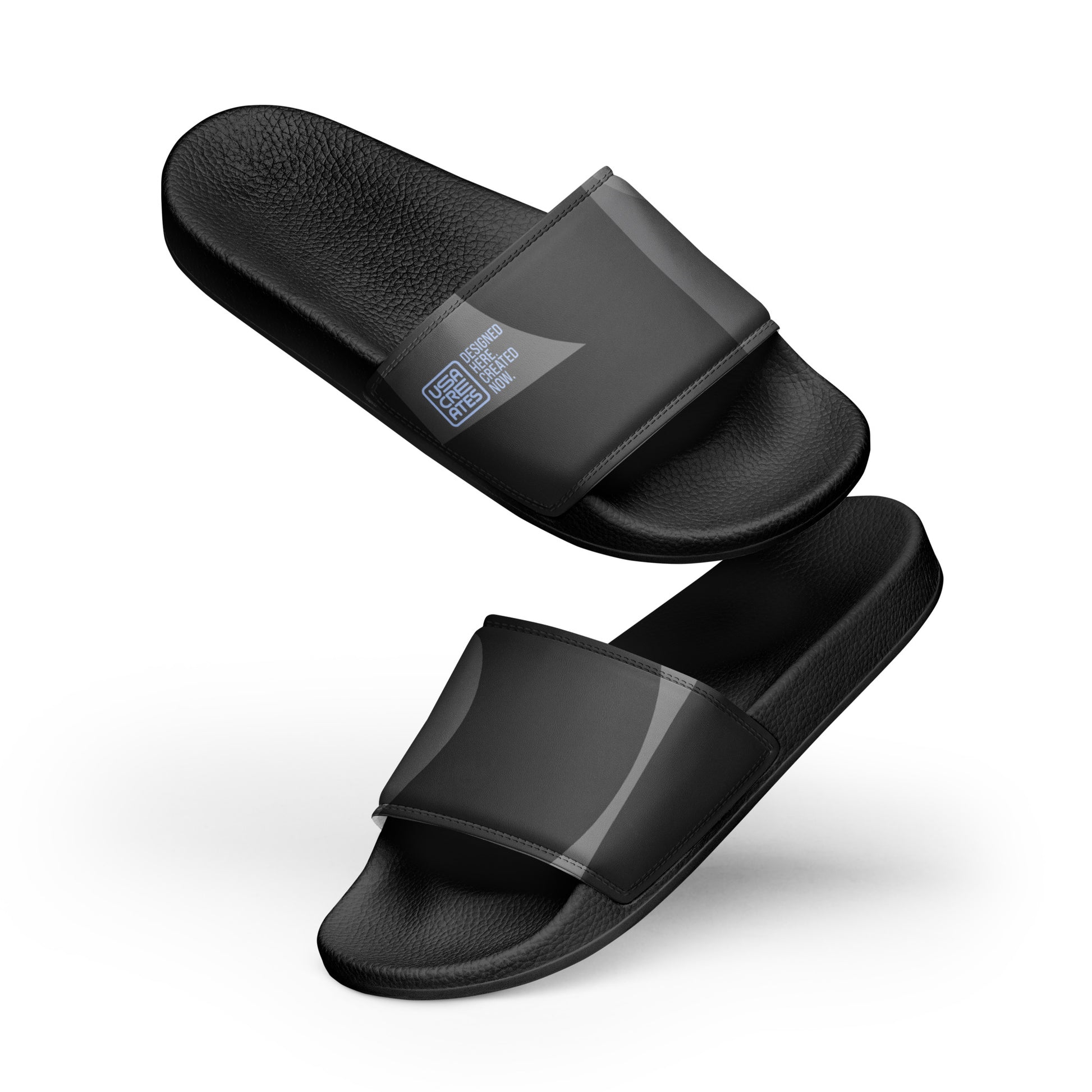 USA CREATES 250 Icon Women's Slides Neutral, black front view with tonal 250 strap artwork